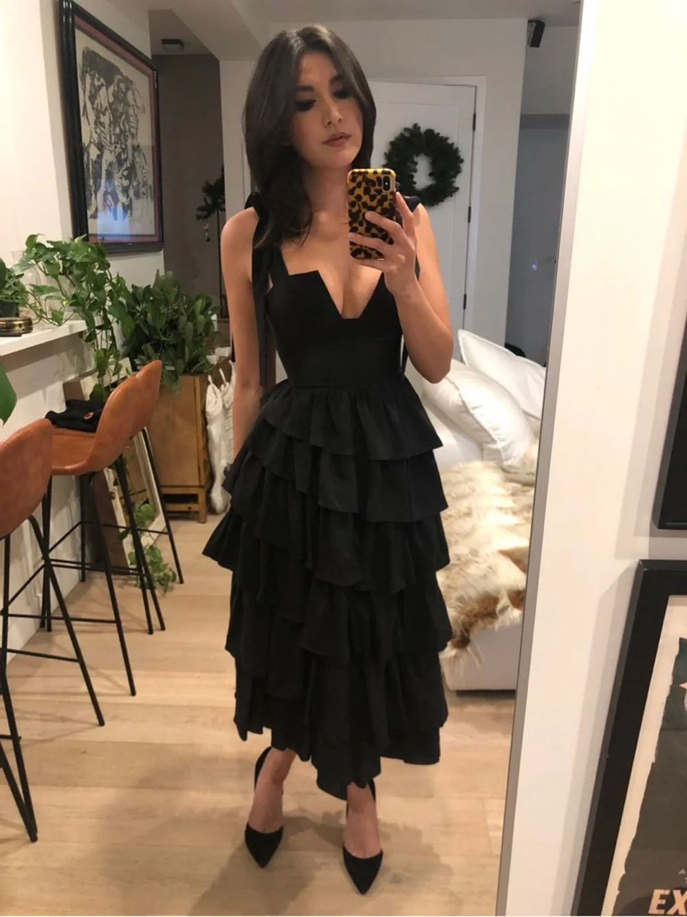 Ulla Johnson Valentina Silk Tiered Ruffle Midi Dress Black 6 NWT - Picture 10 of 15